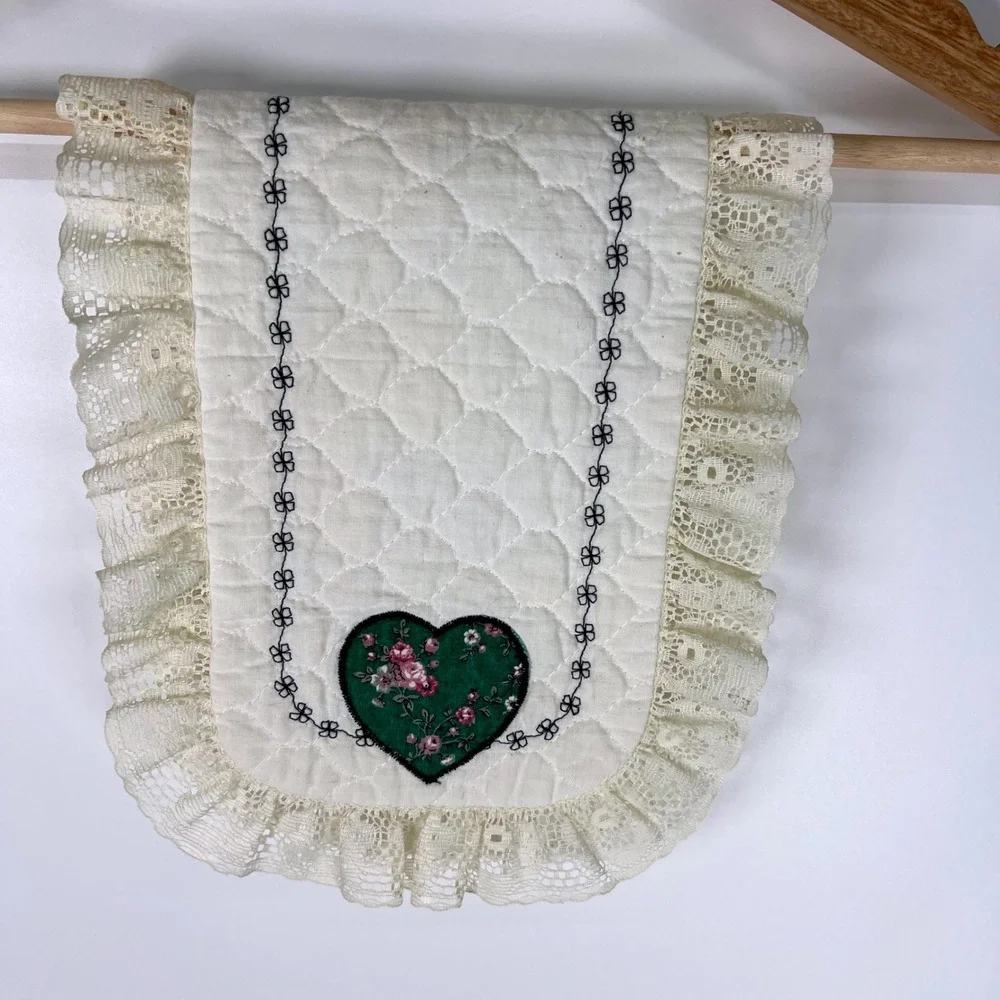 Set of 3 Quilted Table Runners Heart Floral Applique Lace Trim Farmhouse‎ Decor